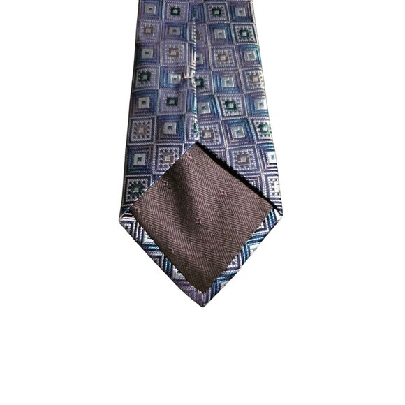 Vintage Tie Stacy Adams 100% Silk Handmade Geometric Square Blue & Silver - Picture 4 of 8